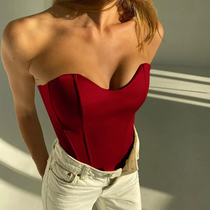 Satin Tube Top Damen – Sexy Schulterfreies Korsett-Top